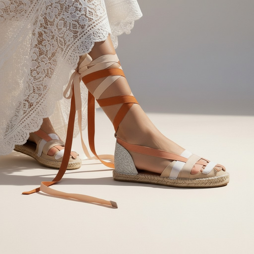 Flat espadrilles with ribbons 