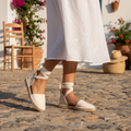 Flat linen espadrilles with interchangeable straps