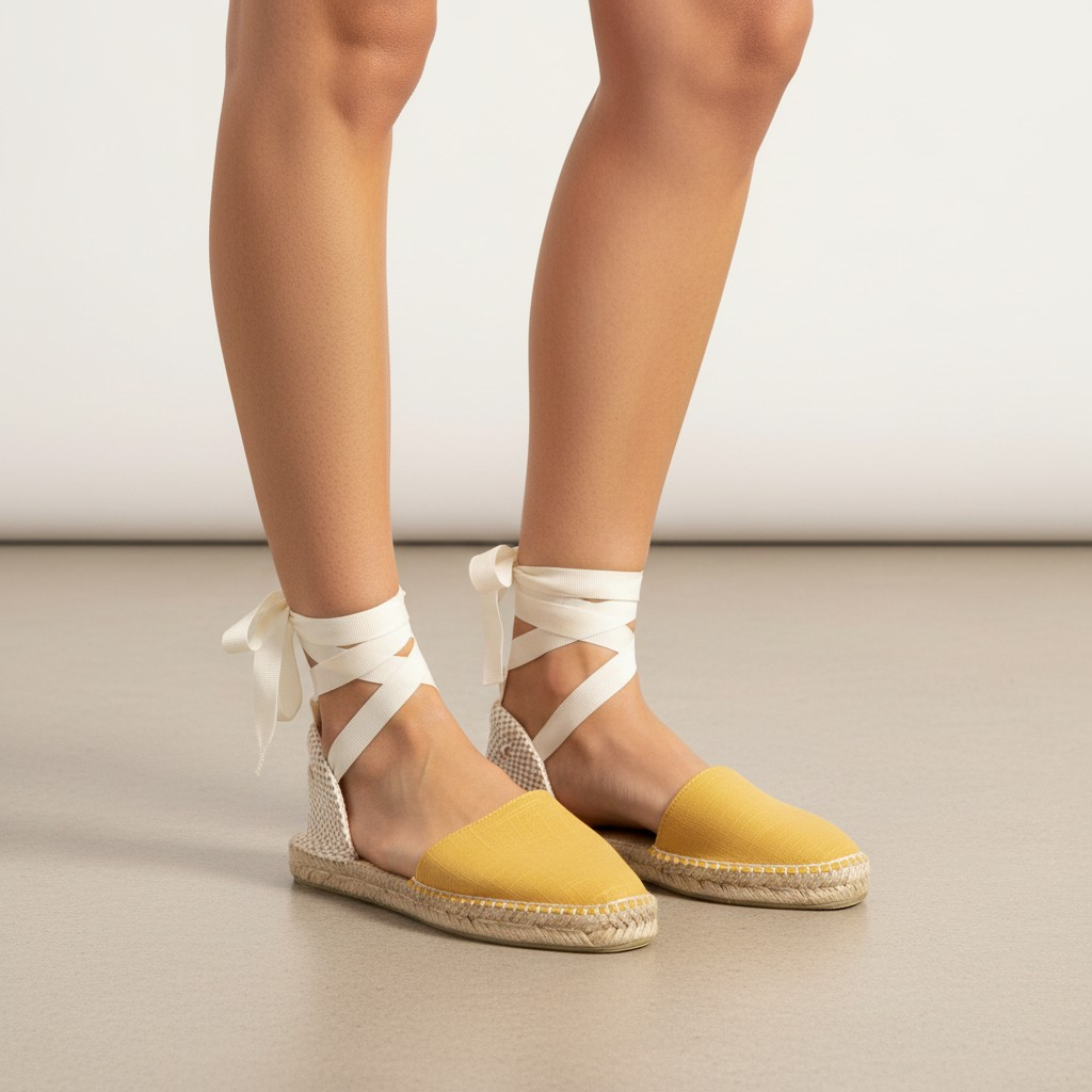 Flat linen espadrilles with interchangeable straps