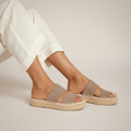 Camel suede double strap sandals