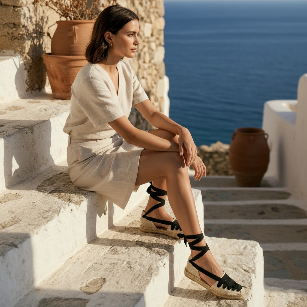 Alpargatas con cintas negras - Tallas Grandes Mujer