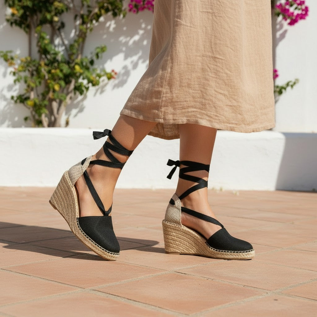 Low black suede wedge