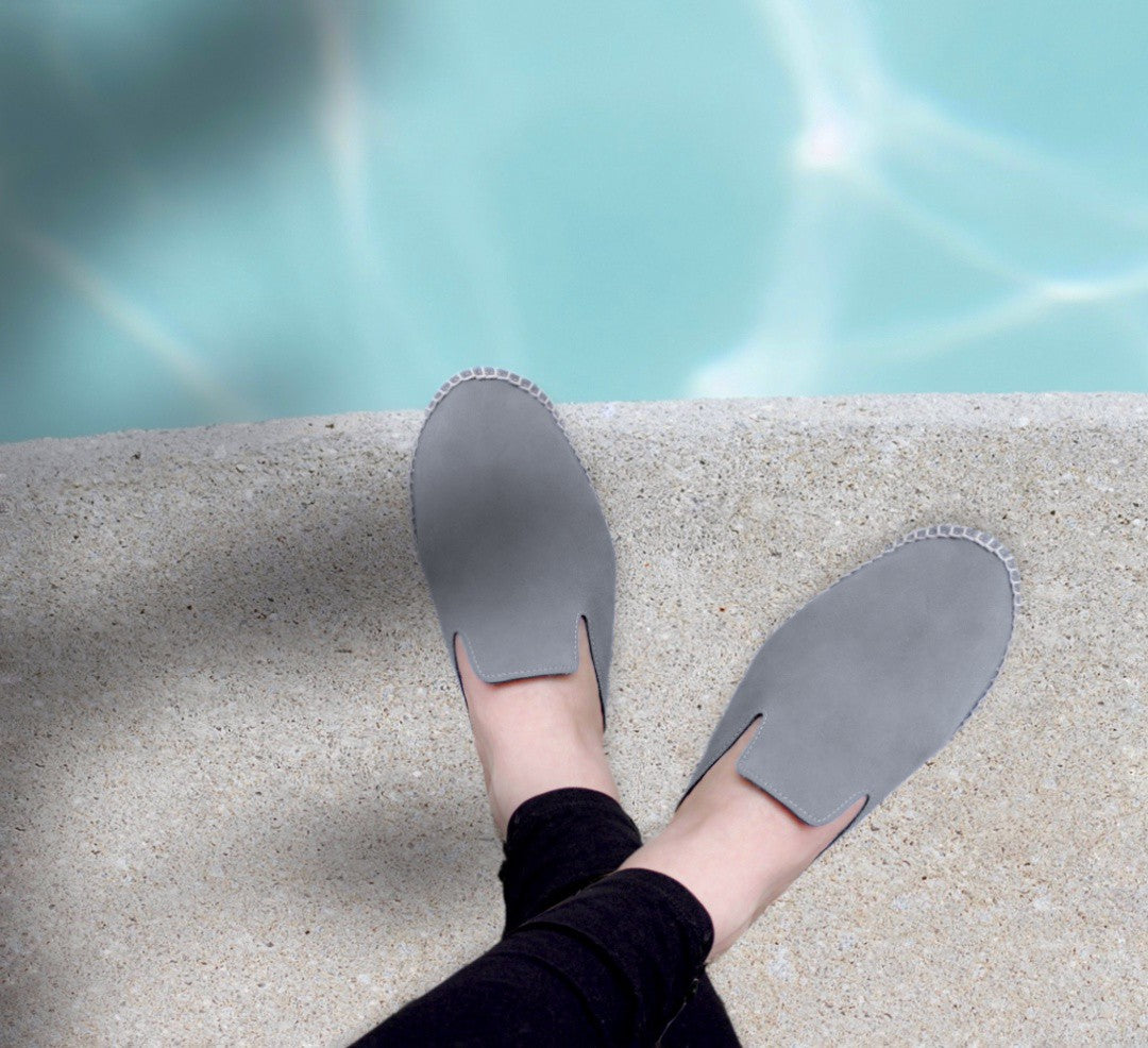Natural gray suede mules