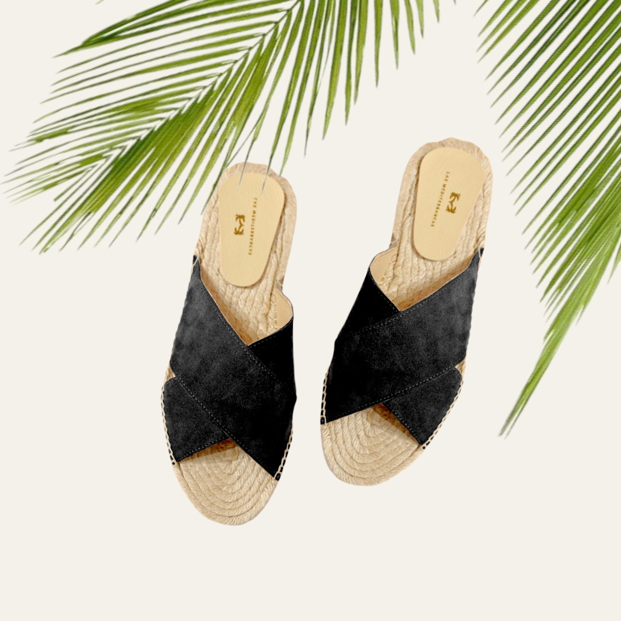 Sandalias cruzadas de serraje negro