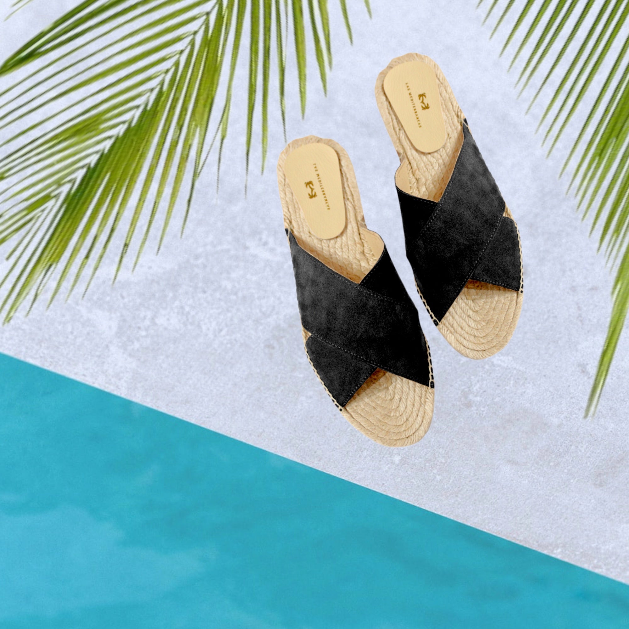 Sandalias cruzadas de serraje negro