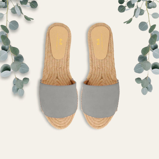 Sandales ouvertes en cuir gris pierre