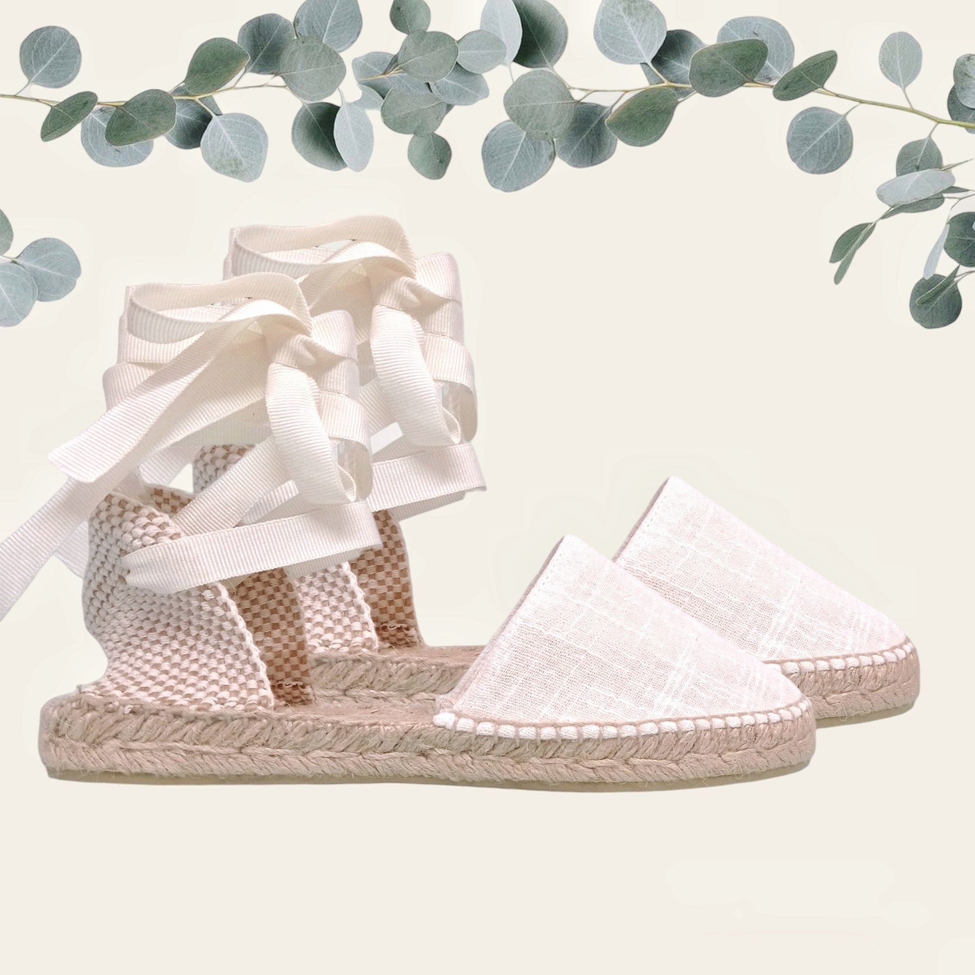 Alpargatas planas de lino con cintas dobles