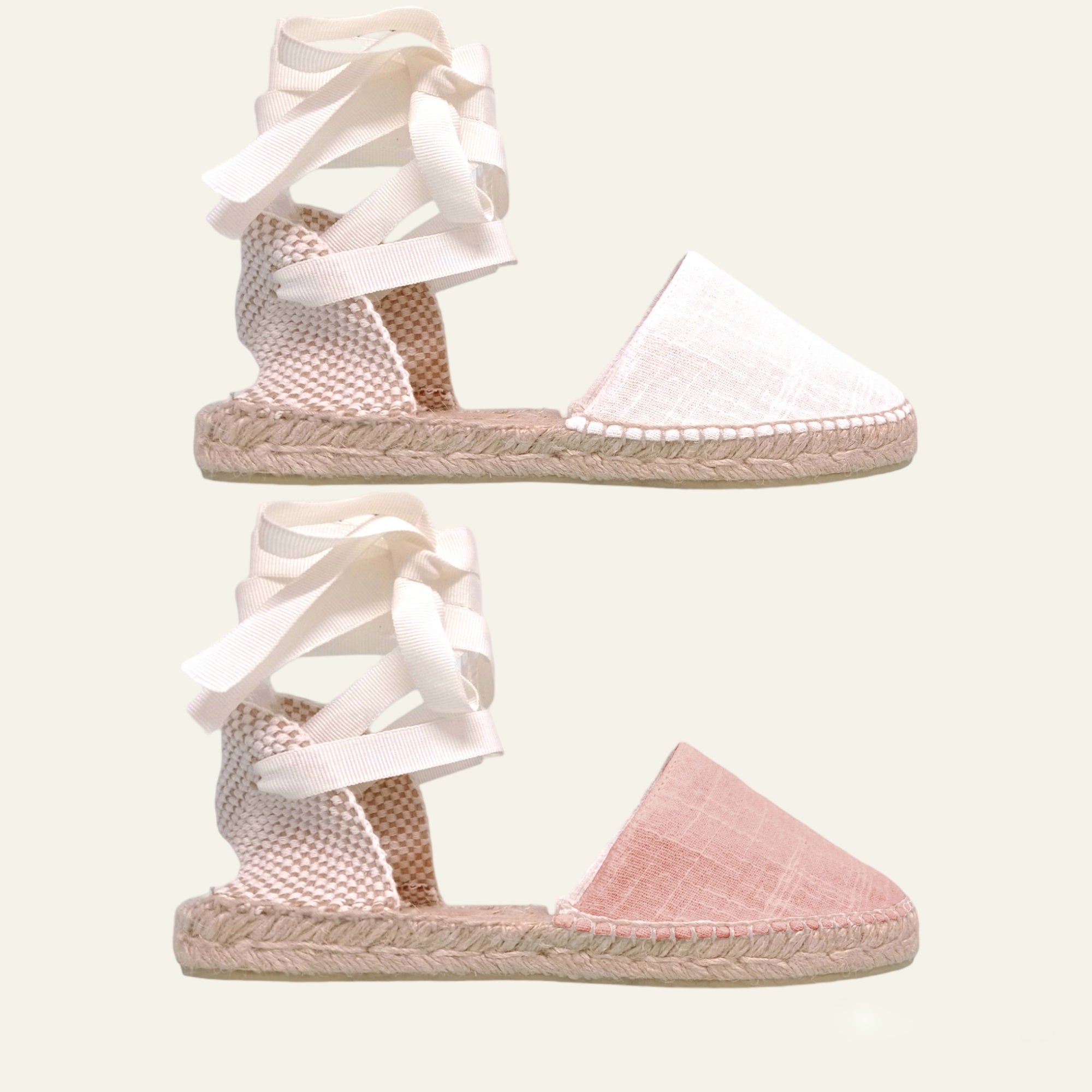 Alpargatas planas de lino con cintas intercambiables