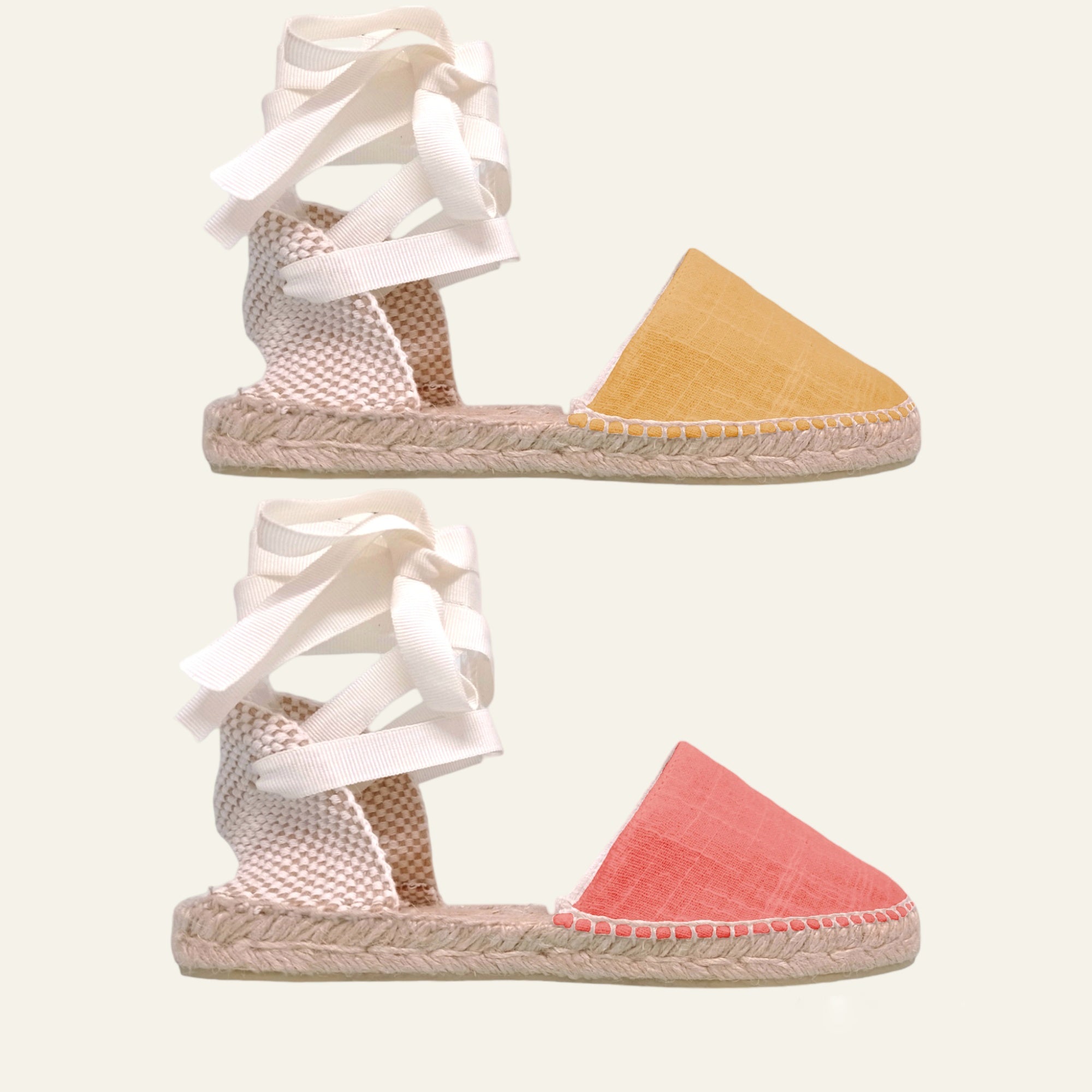 Alpargatas planas de lino con cintas intercambiables