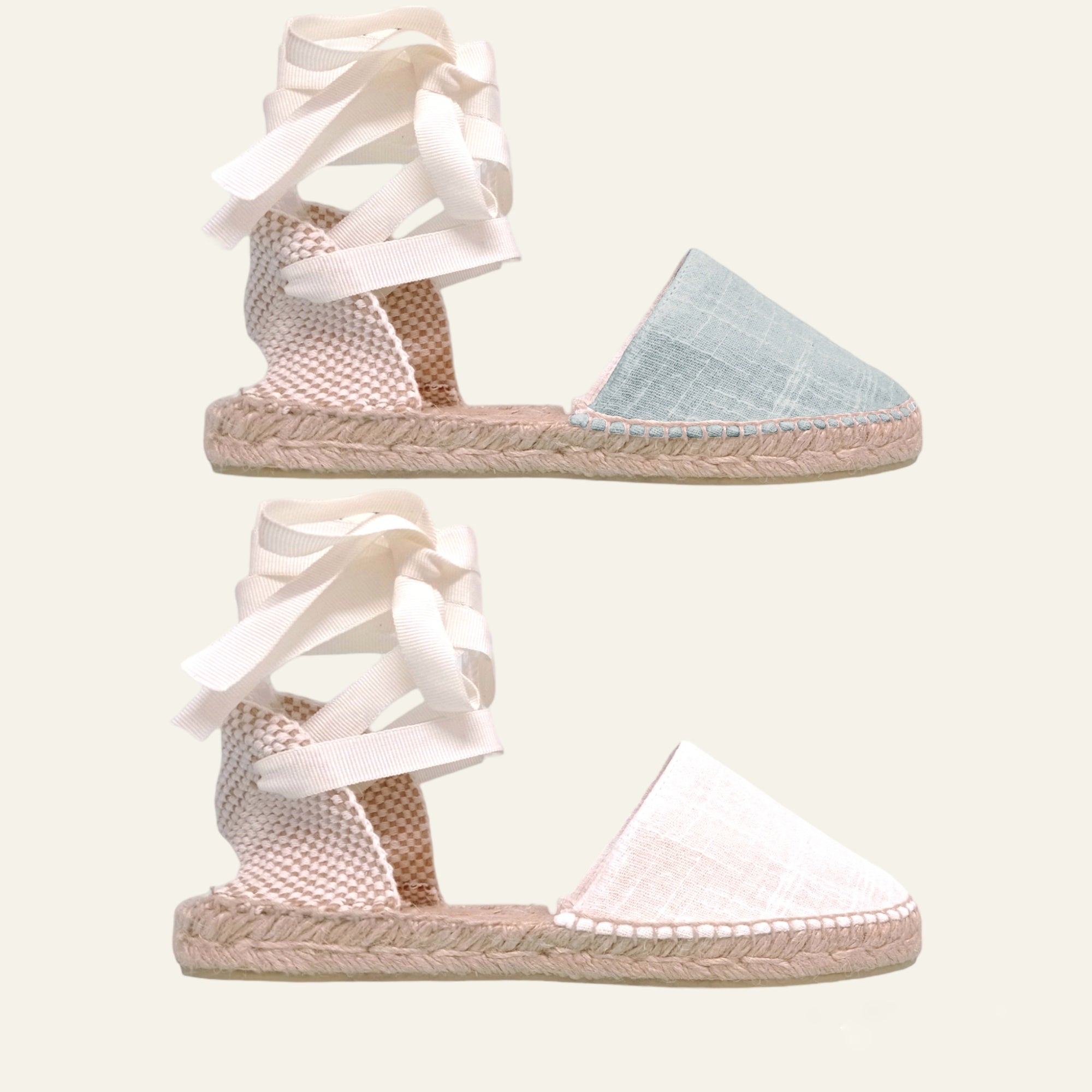 Alpargatas planas de lino con cintas intercambiables