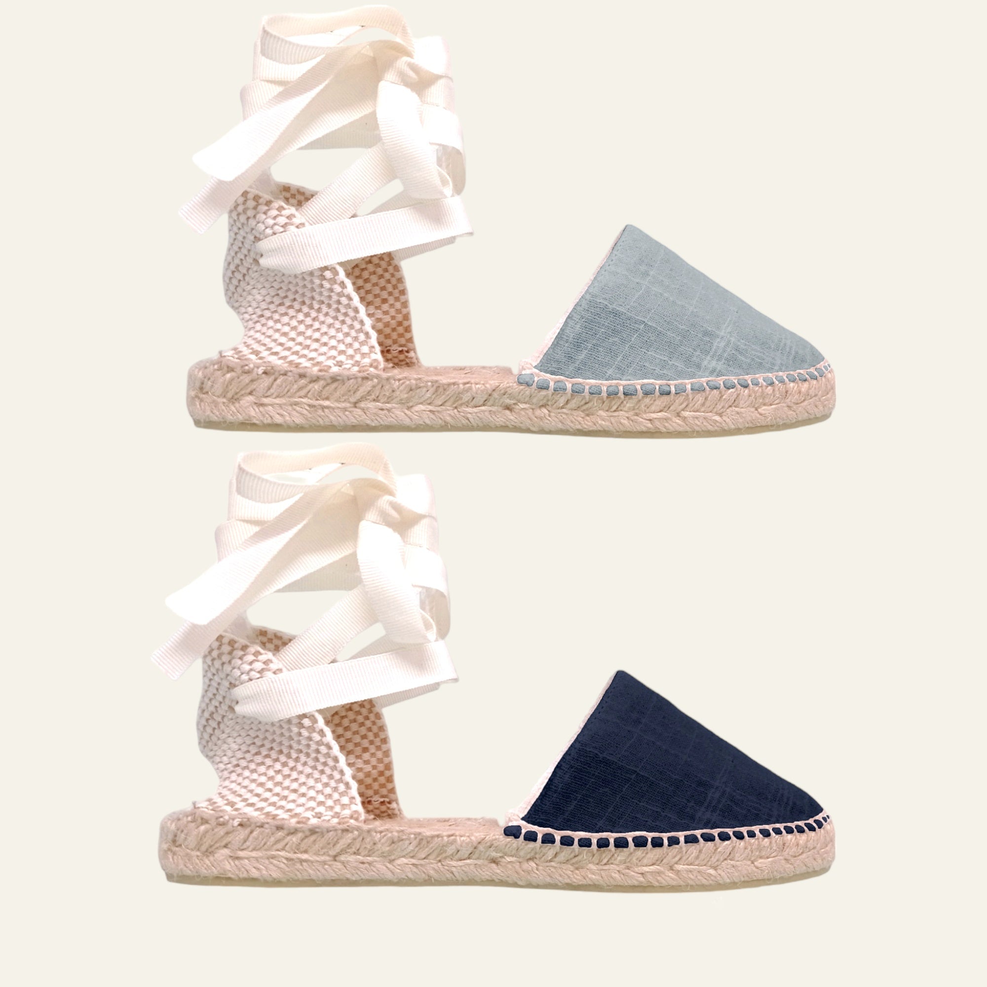 Alpargatas planas de lino con cintas intercambiables