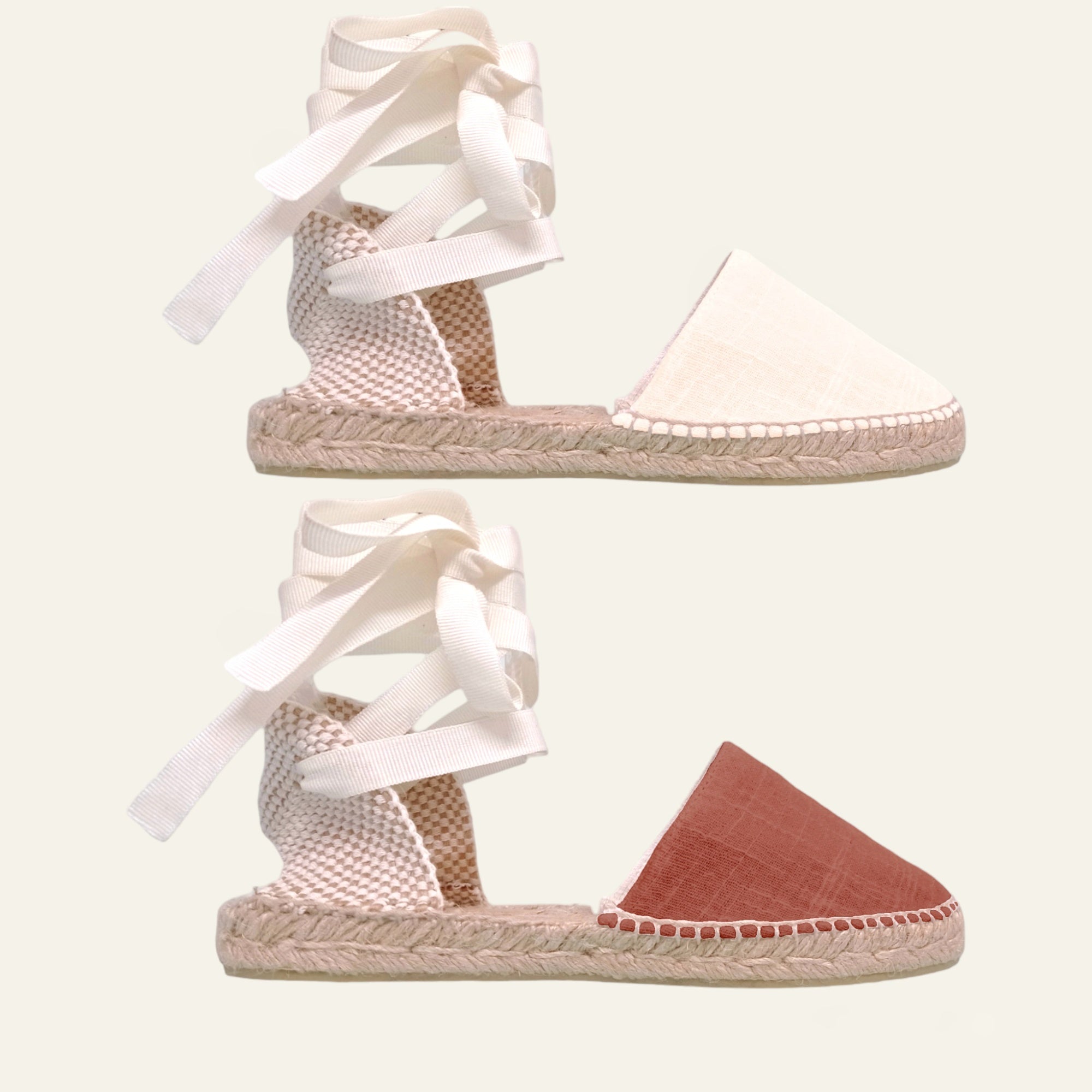 Alpargatas planas de lino con cintas intercambiables